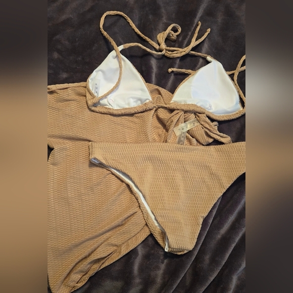 SHENHE 3 Piece Textured Halter Triangle Bikini Swimsuit with Cover up #470 NWOT - Picture 3 of 8